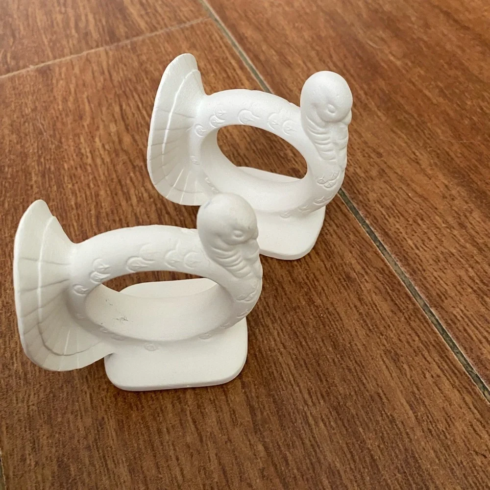 Set Lot 2 Ready Paint Ceramic Bisque Thanksgiving turkey napkin holders Craft - Picture 1 of 7